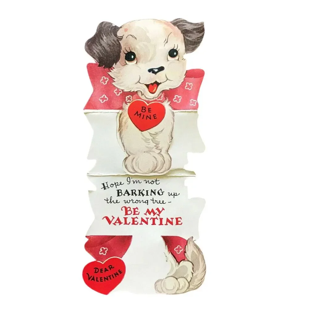 Valentine Greeting Card Puppy Dog and Bear A-Meri-Card Diecut Vintage Lot of 2